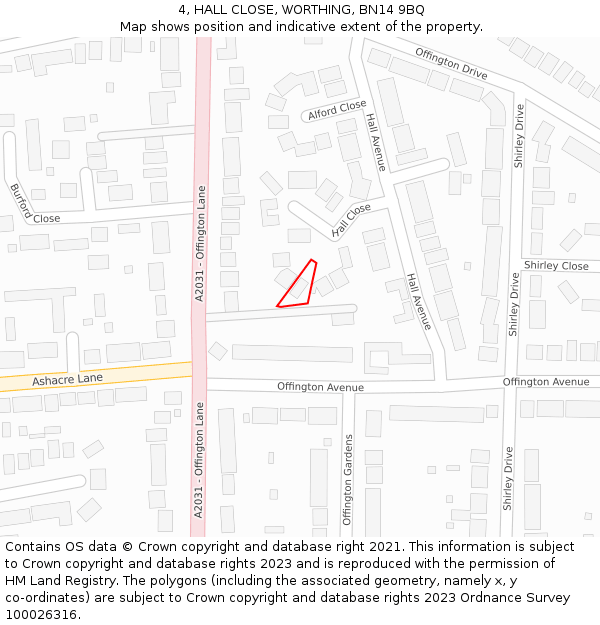 4, HALL CLOSE, WORTHING, BN14 9BQ: Location map and indicative extent of plot