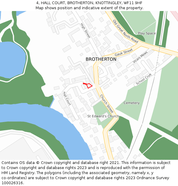 4, HALL COURT, BROTHERTON, KNOTTINGLEY, WF11 9HF: Location map and indicative extent of plot