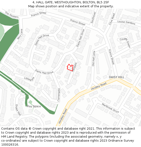 4, HALL GATE, WESTHOUGHTON, BOLTON, BL5 2SF: Location map and indicative extent of plot