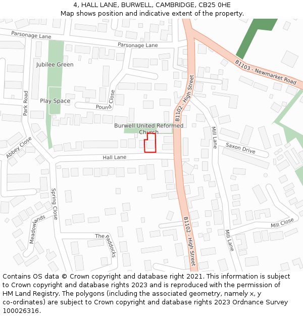 4, HALL LANE, BURWELL, CAMBRIDGE, CB25 0HE: Location map and indicative extent of plot