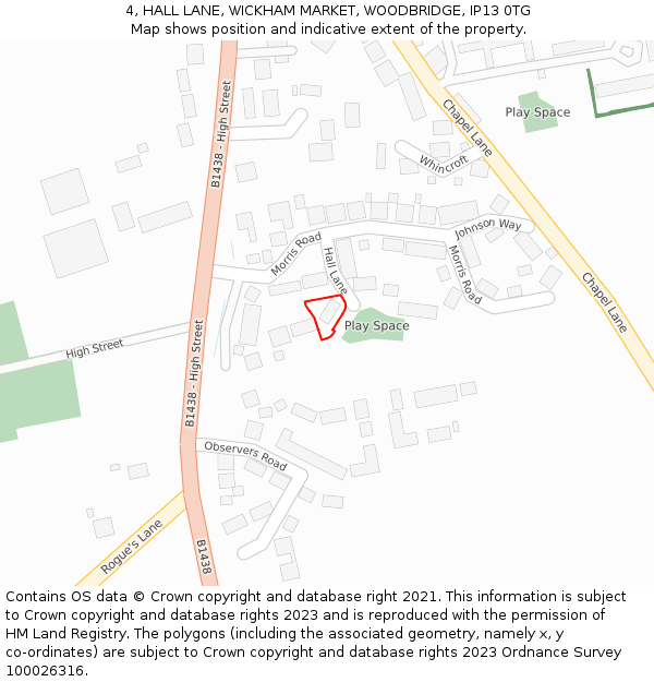 4, HALL LANE, WICKHAM MARKET, WOODBRIDGE, IP13 0TG: Location map and indicative extent of plot