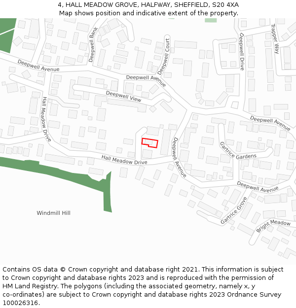 4, HALL MEADOW GROVE, HALFWAY, SHEFFIELD, S20 4XA: Location map and indicative extent of plot