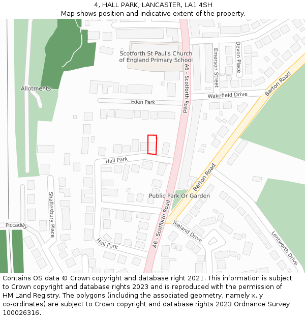 4, HALL PARK, LANCASTER, LA1 4SH: Location map and indicative extent of plot