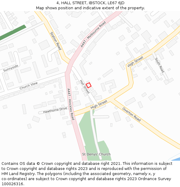 4, HALL STREET, IBSTOCK, LE67 6JD: Location map and indicative extent of plot