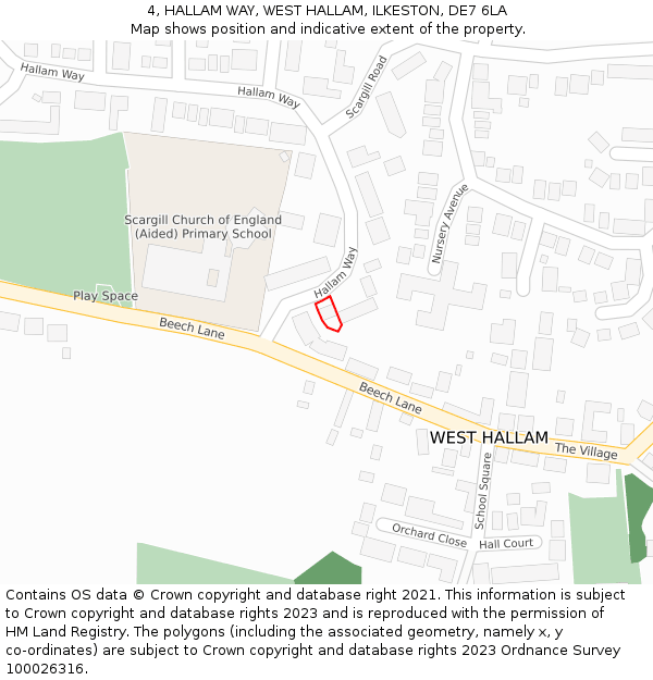 4, HALLAM WAY, WEST HALLAM, ILKESTON, DE7 6LA: Location map and indicative extent of plot