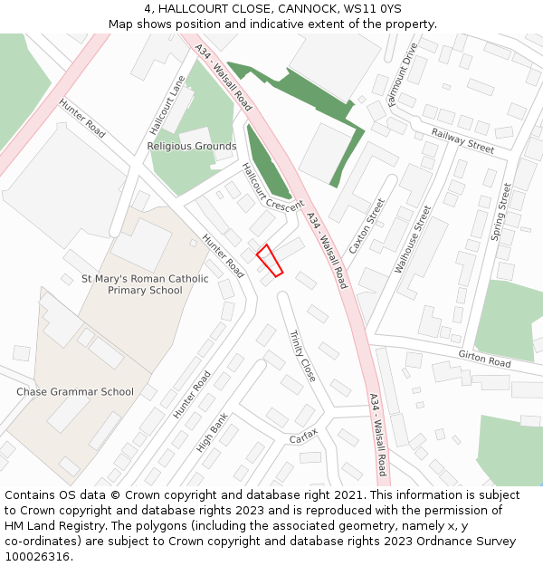 4, HALLCOURT CLOSE, CANNOCK, WS11 0YS: Location map and indicative extent of plot