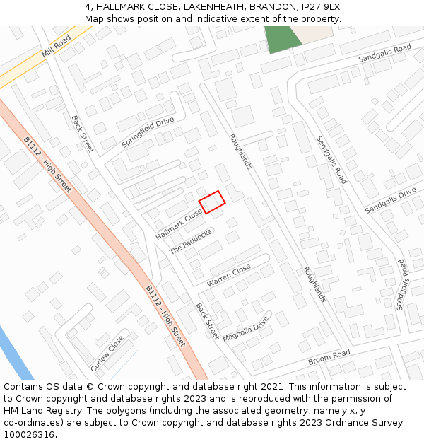 4, HALLMARK CLOSE, LAKENHEATH, BRANDON, IP27 9LX: Location map and indicative extent of plot