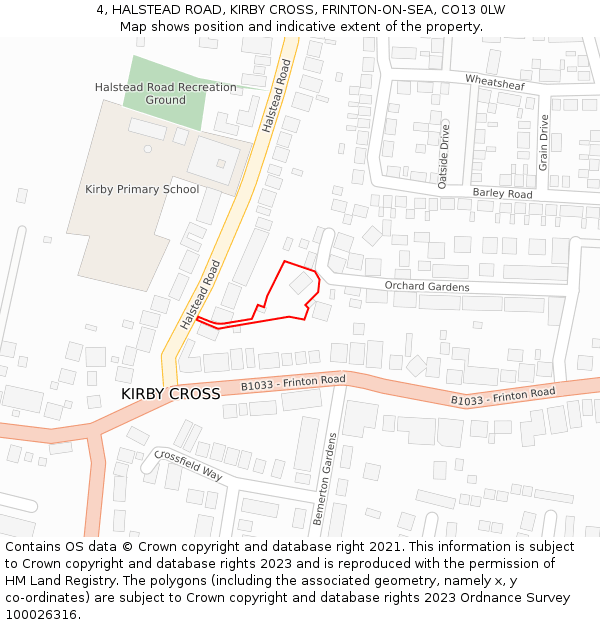 4, HALSTEAD ROAD, KIRBY CROSS, FRINTON-ON-SEA, CO13 0LW: Location map and indicative extent of plot