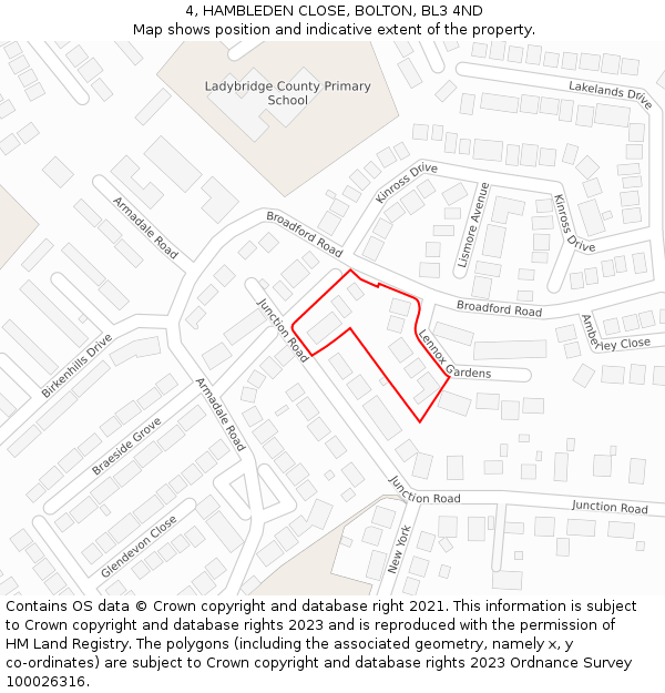 4, HAMBLEDEN CLOSE, BOLTON, BL3 4ND: Location map and indicative extent of plot