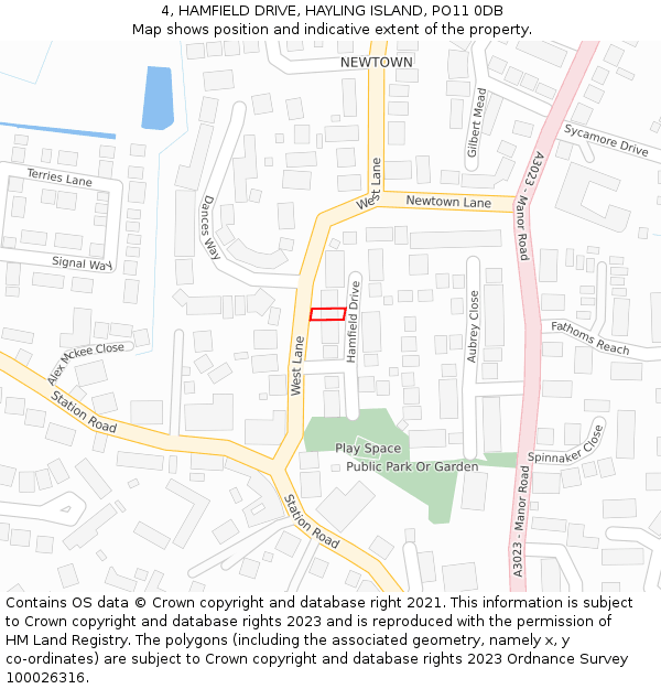 4, HAMFIELD DRIVE, HAYLING ISLAND, PO11 0DB: Location map and indicative extent of plot