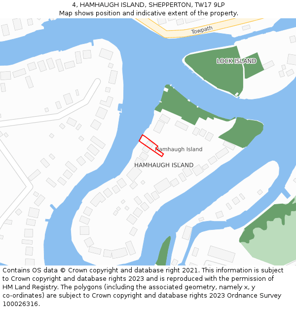 4, HAMHAUGH ISLAND, SHEPPERTON, TW17 9LP: Location map and indicative extent of plot
