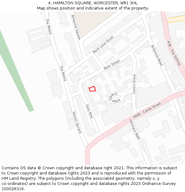 4, HAMILTON SQUARE, WORCESTER, WR1 3HL: Location map and indicative extent of plot