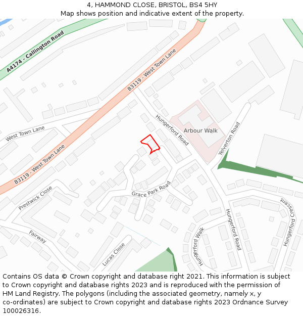 4, HAMMOND CLOSE, BRISTOL, BS4 5HY: Location map and indicative extent of plot