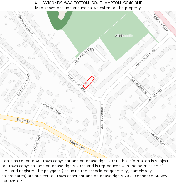 4, HAMMONDS WAY, TOTTON, SOUTHAMPTON, SO40 3HF: Location map and indicative extent of plot