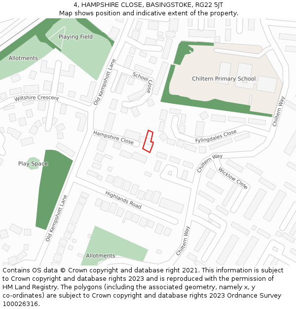 4, HAMPSHIRE CLOSE, BASINGSTOKE, RG22 5JT: Location map and indicative extent of plot