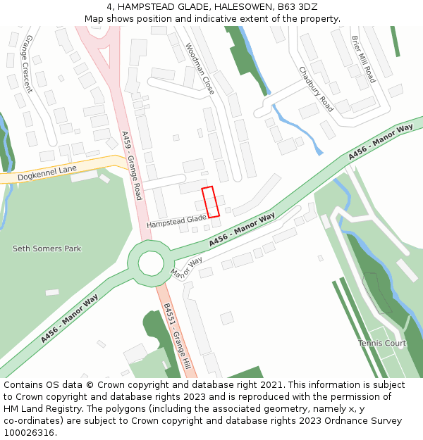 4, HAMPSTEAD GLADE, HALESOWEN, B63 3DZ: Location map and indicative extent of plot