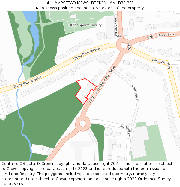 4, HAMPSTEAD MEWS, BECKENHAM, BR3 3FE: Location map and indicative extent of plot