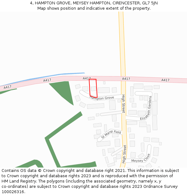 4, HAMPTON GROVE, MEYSEY HAMPTON, CIRENCESTER, GL7 5JN: Location map and indicative extent of plot