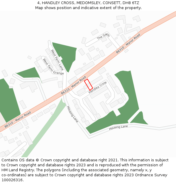 4, HANDLEY CROSS, MEDOMSLEY, CONSETT, DH8 6TZ: Location map and indicative extent of plot