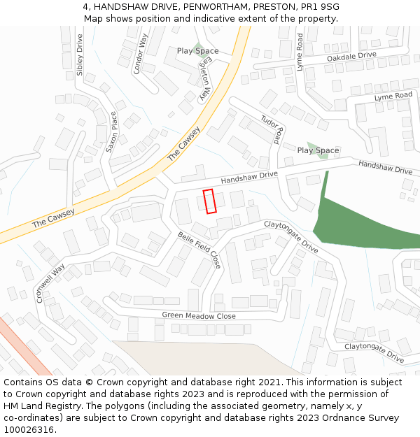 4, HANDSHAW DRIVE, PENWORTHAM, PRESTON, PR1 9SG: Location map and indicative extent of plot