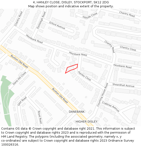 4, HANLEY CLOSE, DISLEY, STOCKPORT, SK12 2DG: Location map and indicative extent of plot