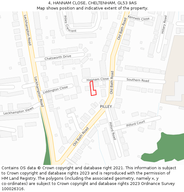 4, HANNAM CLOSE, CHELTENHAM, GL53 9AS: Location map and indicative extent of plot