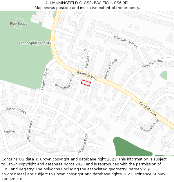 4, HANNINGFIELD CLOSE, RAYLEIGH, SS6 9EL: Location map and indicative extent of plot