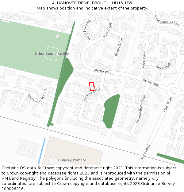 4, HANOVER DRIVE, BROUGH, HU15 1TW: Location map and indicative extent of plot