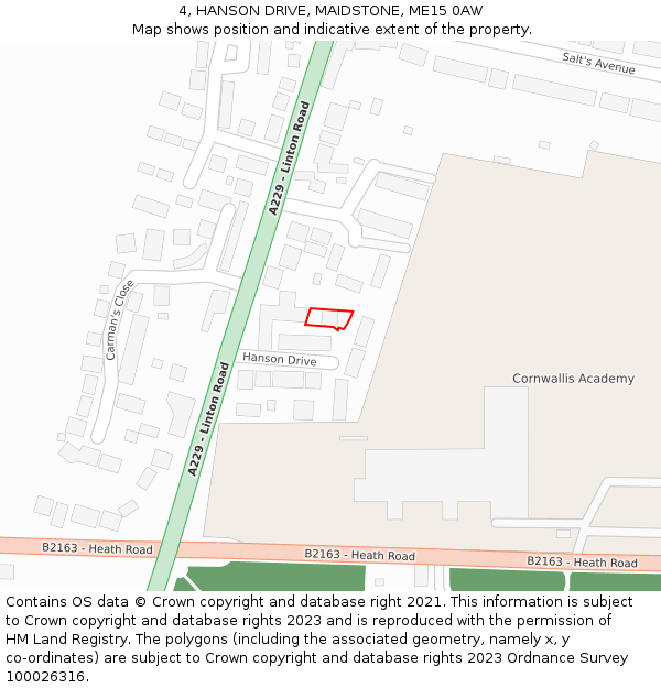 4, HANSON DRIVE, MAIDSTONE, ME15 0AW: Location map and indicative extent of plot