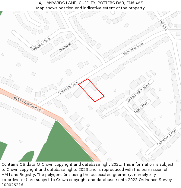 4, HANYARDS LANE, CUFFLEY, POTTERS BAR, EN6 4AS: Location map and indicative extent of plot