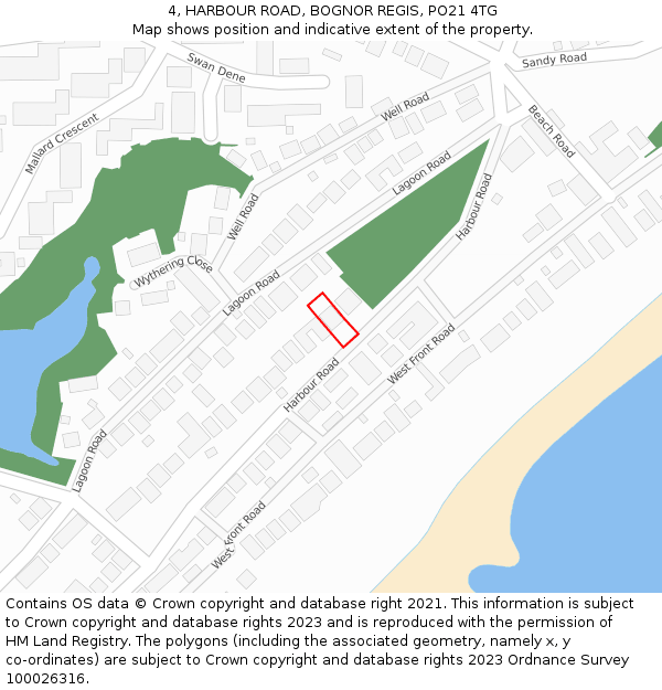 4, HARBOUR ROAD, BOGNOR REGIS, PO21 4TG: Location map and indicative extent of plot