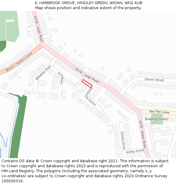 4, HARBROOK GROVE, HINDLEY GREEN, WIGAN, WN2 4UB: Location map and indicative extent of plot