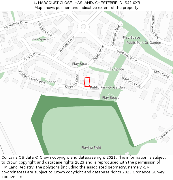 4, HARCOURT CLOSE, HASLAND, CHESTERFIELD, S41 0XB: Location map and indicative extent of plot