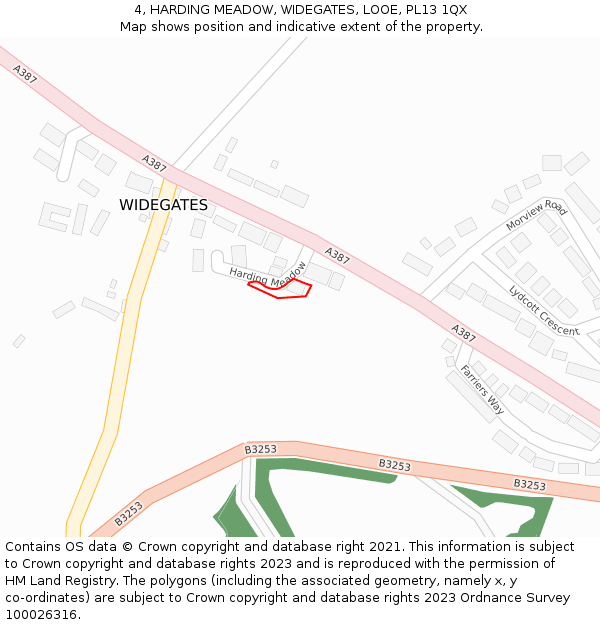 4, HARDING MEADOW, WIDEGATES, LOOE, PL13 1QX: Location map and indicative extent of plot