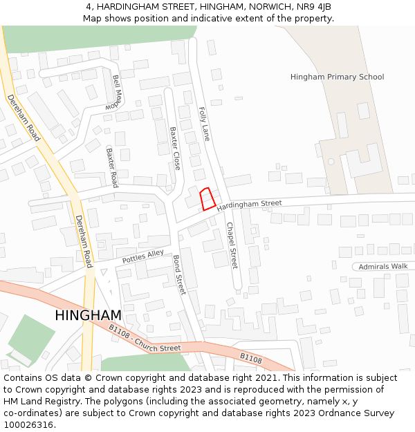 4, HARDINGHAM STREET, HINGHAM, NORWICH, NR9 4JB: Location map and indicative extent of plot