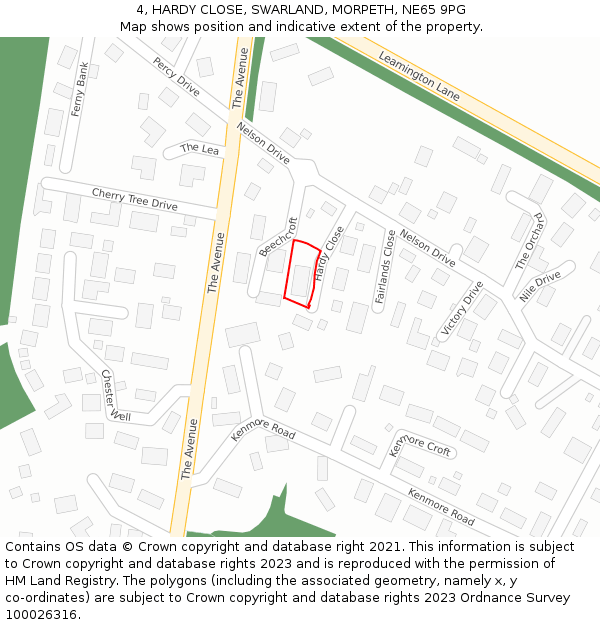 4, HARDY CLOSE, SWARLAND, MORPETH, NE65 9PG: Location map and indicative extent of plot