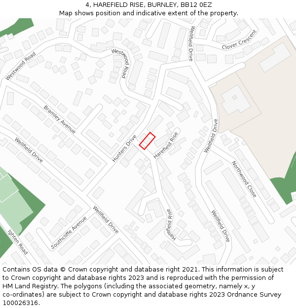 4, HAREFIELD RISE, BURNLEY, BB12 0EZ: Location map and indicative extent of plot