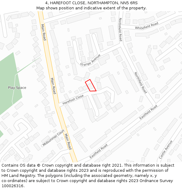 4, HAREFOOT CLOSE, NORTHAMPTON, NN5 6RS: Location map and indicative extent of plot