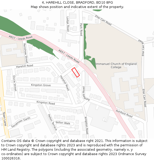 4, HAREHILL CLOSE, BRADFORD, BD10 8PG: Location map and indicative extent of plot