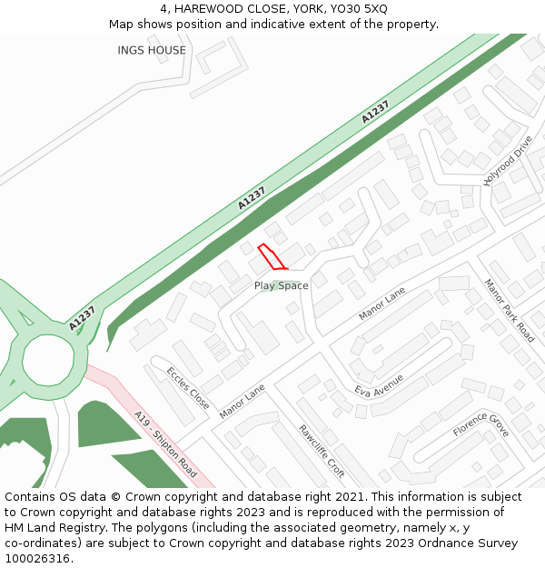 4, HAREWOOD CLOSE, YORK, YO30 5XQ: Location map and indicative extent of plot