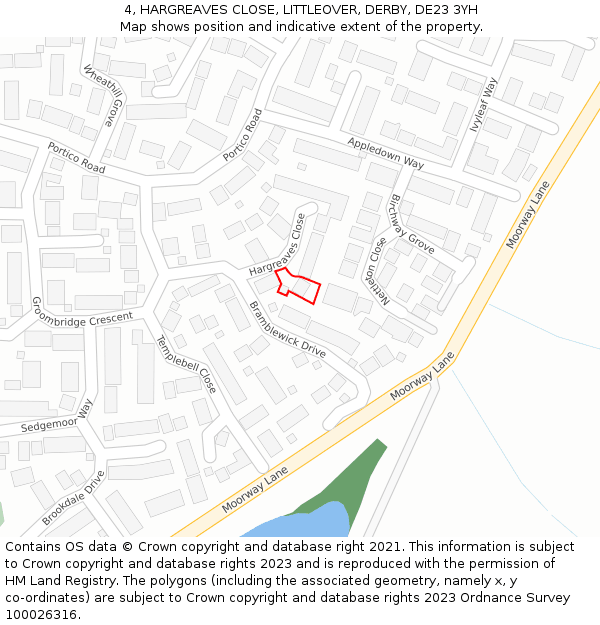 4, HARGREAVES CLOSE, LITTLEOVER, DERBY, DE23 3YH: Location map and indicative extent of plot