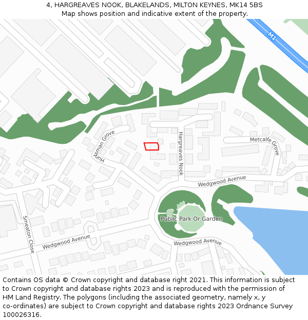 4, HARGREAVES NOOK, BLAKELANDS, MILTON KEYNES, MK14 5BS: Location map and indicative extent of plot