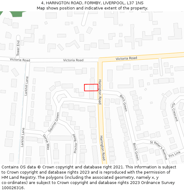 4, HARINGTON ROAD, FORMBY, LIVERPOOL, L37 1NS: Location map and indicative extent of plot