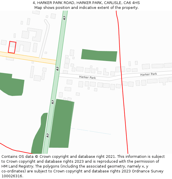4, HARKER PARK ROAD, HARKER PARK, CARLISLE, CA6 4HS: Location map and indicative extent of plot
