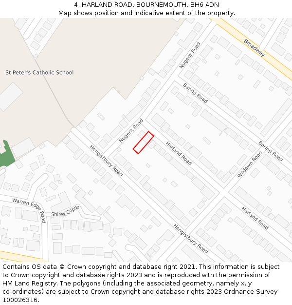 4, HARLAND ROAD, BOURNEMOUTH, BH6 4DN: Location map and indicative extent of plot