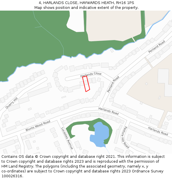 4, HARLANDS CLOSE, HAYWARDS HEATH, RH16 1PS: Location map and indicative extent of plot