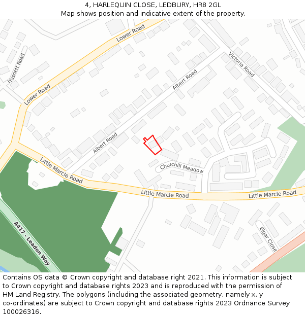 4, HARLEQUIN CLOSE, LEDBURY, HR8 2GL: Location map and indicative extent of plot