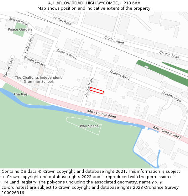 4, HARLOW ROAD, HIGH WYCOMBE, HP13 6AA: Location map and indicative extent of plot