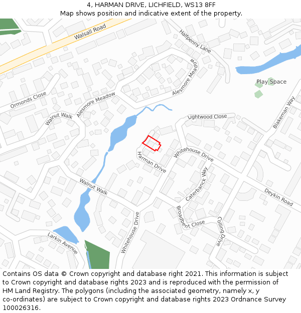 4, HARMAN DRIVE, LICHFIELD, WS13 8FF: Location map and indicative extent of plot