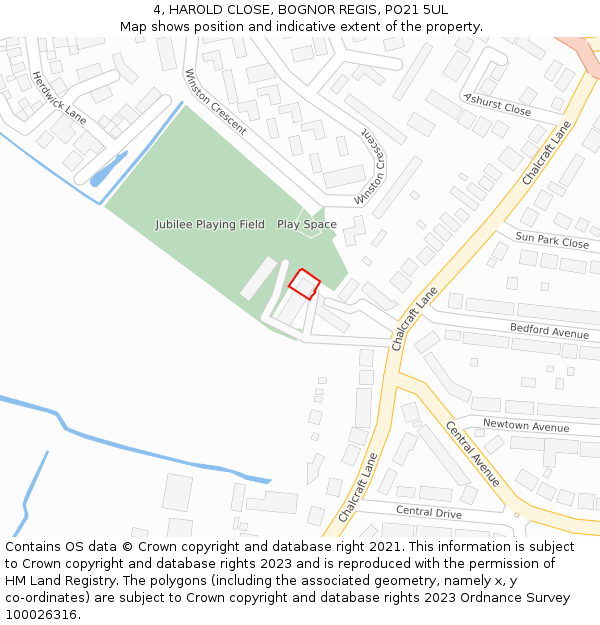 4, HAROLD CLOSE, BOGNOR REGIS, PO21 5UL: Location map and indicative extent of plot